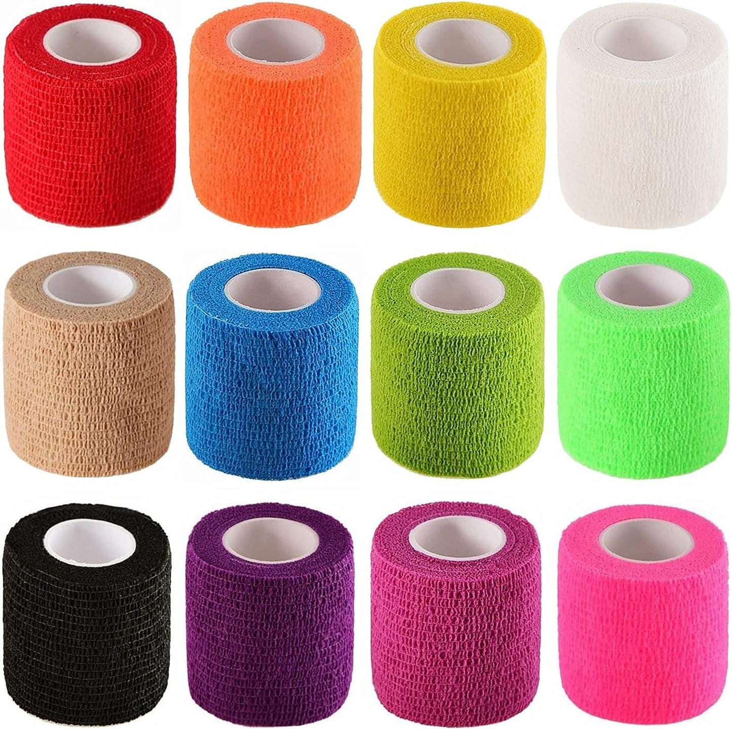 Naltars 12 Pack 2 Inch x 5 Yards Self Adhesive Bandage Breathable Cohesive Wrap Rolls Elastic Self-Adherent Tape for Stretch Athletic, Sports, Wrist, Ankle | Vet Wrap for Animal & Pets (Rainbow Color)