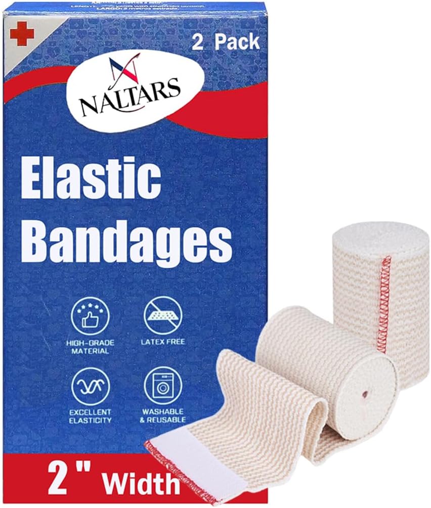 Naltars 2 Pack Cotton Elastic Bandage | Ace Wrap with Velcro 2 inch x 15 feet Hook and Loop Closure | Reusable Compression Bandage